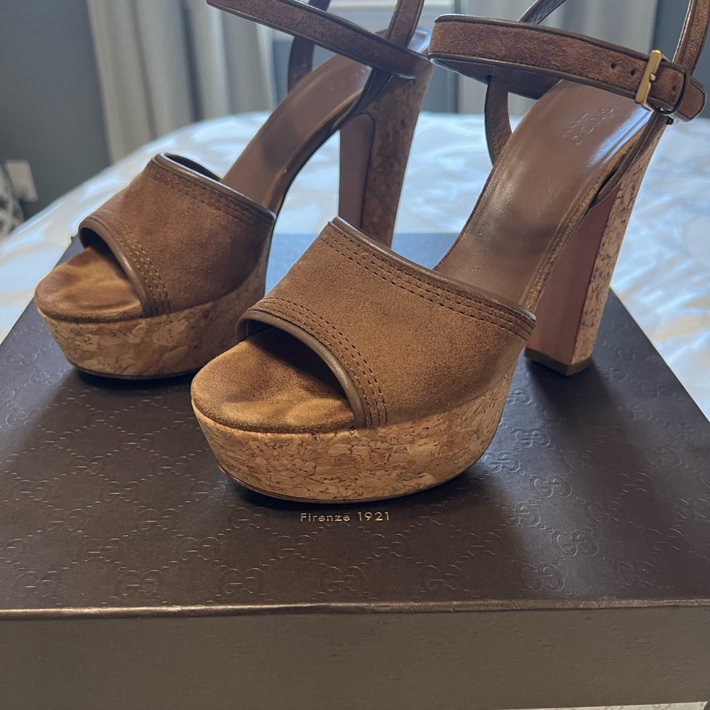 Gucci Brown Platform Sandals with Ankle Strap